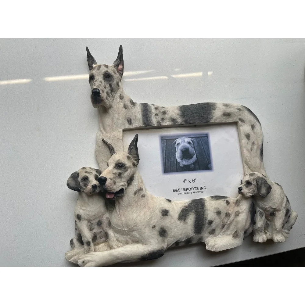 E&S Imports Harlequin Great Dane Dog Family 3D Resin‎ Picture Frame 4x6 Photo